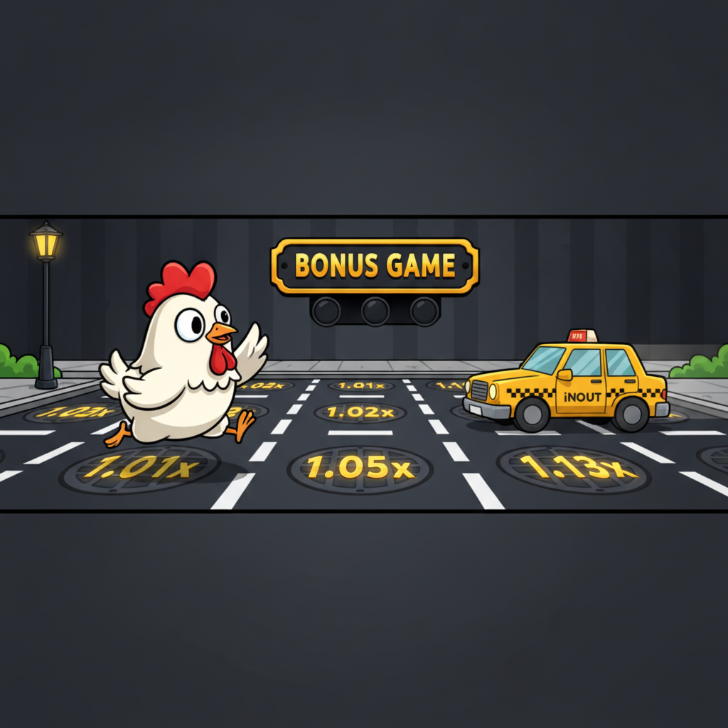 Chicken Road 2 Bonus slot con pollo cartoon bianco che attraversa strada a corsie multiple con moltiplicatori progressivi